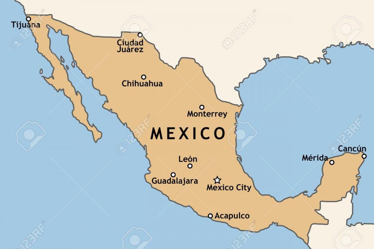 Mapa Meksyku z głównymi miastami
