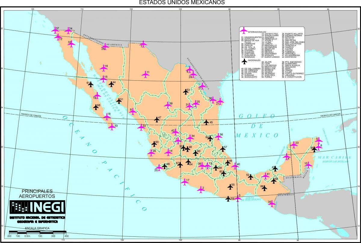 Mapa lotnisk w Meksyku